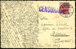 ÖSTERREICH /  SPANIEN 1937 (8.8.) 35 Gr. Trachten, EF + 1K-Steg: BREGENZ/* 2b * + Viol. Zensur-1L: CENSURADA = Madrid (W - Sonstige & Ohne Zuordnung