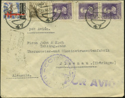 SPANIEN 1939 (3.1.) 10 C. Tbc-Zwangszuschlag, 2x (1x Rs.) + 3x 40 C. Isabella Etc., 1K: BILBAO + Viol. Zensur-1K: CEN-SU - Autres & Non Classés