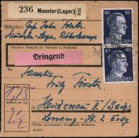 MUNSTER (LAGER)/ C 1943 (29.7.) 2K-Steg Vs./rs. Auf Hitler 15 Pf. (rs.)u. 2x 80 Pf. (teils Etw.undeutl.) + Paketzettel:  - 1939-45