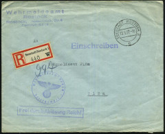 ROSTOCK SEESTADT 2/ C 1937 (25.9.) 2K-Steg + Selbstbucher-RZ: Seestadt Rostock 1/ W (ehrmacht) + Blauer 1K-HdN: Wehrmeld - Autres & Non Classés