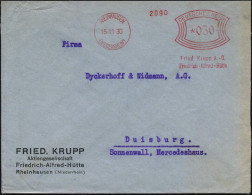 RHEINHAUSEN/ (NIEDERRHEIN)/ Friedr.Krupp A.-G./ Friedrich-Alfred-Hütte 1930 (15.11.) AFS Francotyp Klar Auf Firmen-Bf. = - Other & Unclassified