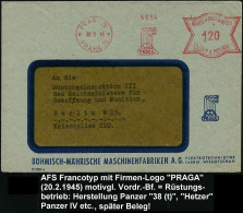 BÖHMEN & MÄHREN 1945 (20.2.) AFS Francotyp: PRAG 79/PRAHA 79/ P R A G A (Logo Mit 4 Schloten) Motivgl. Firmen-Bf: BÖHMIS - Otros & Sin Clasificación