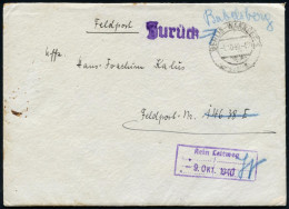 BERLIN-WANNSEE 1 1940 (1.10.) 2K-Steg + 1L: Zurück (auch Rs.) + Viol. Ra.3: Kein Leitwg.. + Datum (Mi. Unbekannt) Retour - Guerre Mondiale (Seconde)