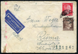 BERLIN C/ 2/ B 1943 (13.4.) 1K-Gitter + Blauer Zensur-1L: 121247 = Wien (Rie. Seite 136) + Neutraler Zensurstreifen (nic - Guerre Mondiale (Seconde)