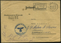 BERLIN SW 11/ Ag/ Rohrpost/ Bringt/ Zeitgewinn 1943 (2.6.) MWSt + Blauer 1K-HdN: Oberkommando Der Wehrmacht/ Wehrmachtve - 2. Weltkrieg