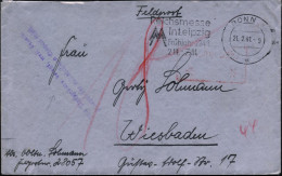 BONN 1/ A/ Reichsmesse/ In Leipzig/ Frühjahr.. 1941 (21.2.) MWSt + Viol. 2L: Mit Nachgebühr Belegt, Weil Brief-/stempel  - WW2 (II Guerra Mundial)