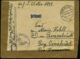 (8) BRESLAU 16/ B 1944 (18.11.) Seltener 2K-Steg Mit Postleitgebietszahl "8"+ Viol. 1K-HdN: Flakzeugamt 1.. (nicht Ganz  - Guerre Mondiale (Seconde)