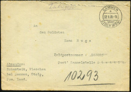 DAMMEN/ A/ über/ STOLP (POM) 1939 (22.9.) 2K-Steg = PSt.I Klar Auf Feldpost-Bf. (oben Unsauber Geöffnet, Querriß) + Inte - WW2 (II Guerra Mundial)