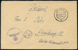 DETMOLD 2/ B 1944 (21.6.) 2K-Steg + Viol. 1K-HdN: Ln.-Schule 8/ Detmold + Rs. Hs. Abs.: "..(21) Fligerhorst Detmold", Fe - Guerre Mondiale (Seconde)