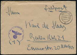 DETMOLD 2/ B 1944 (25.10.) 2K-Steg + Viol. 1K-HdN: Lw. Schule 8, L. Ln.-Ausb. Kp. "Prinz Eugen" , Rs Hs. Abs.: .. Detmol - WO2