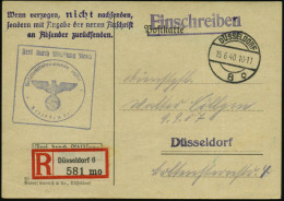 DÜSSELDORF/ 8/ C 1940 (15.6.) 1K-Brücke + Selbstbucher-RZ: Düsseldorf 8/ M O = Wehrbezirkskommando + Viol. Ra.: FdAR/ We - WW2 (II Guerra Mundial)