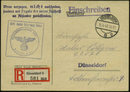 DÜSSELDORF/ 8/ C 1940 (15.6.) 1K-Brücke + Selbstbucher-RZ: Düsseldorf 8/ M O = Wehrbezirkskommando + Viol. Ra.: FdAR/ We - WW2