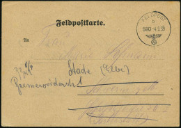 DEUTSCHES REICH 1939 (4.9.) Feldpost-1K Mit Taktischer Nr.: FELDPOST/b/ 5 8 0 (Mi.62, +20.- EUR) Feldpost-Benachrichtigu - WW2 (II Guerra Mundial)