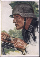 DEUTSCHES REICH 1942 (Jan.) Color-Künstler-Propaganda-Ak.: Unsere Panzerwaffe, Ein Panzer-Pionier (sign. W. Willrich) Rs - 2. Weltkrieg