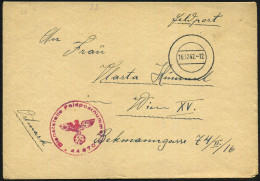 DEUTSCHES REICH 1942 (16.12.) Stummer 2K-Steg = Tarnstempel + Roter 1K-HdN: Feldpostnr. 44870 = Polizei-Regmt. 11 (= SS- - 2. Weltkrieg