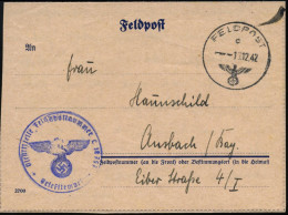 DEUTSCHES REICH /  RUSSLAND 1942 (18.12.) 1K: FELDPOST/c/--- + Viol. HdN: Fp.Nr. L 18 757 = 1. Gruppe Kampfge-schwader N - Guerre Mondiale (Seconde)