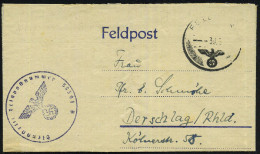 DEUTSCHES REICH 1943 (30.9.) 1K: FELDPOST (oben Undeutl.) + Viol. 1K-HdN: Feldpostnr. 58391 = XI. Festungs-Batl.  9 9 9  - 2. Weltkrieg