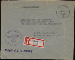 DT.BES.FRANKREICH 1943 (25.4.) 1K: FELDPOST/c/109 + Provis. Fp.-RZ M. Hs. Zusatz "109" = Fp.-Amt 592, Frankreich + Viol. - WW2