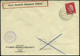DT.BES.LETTLAND 1942 (28.10.) 2K-Steg: RIGA/a/DDP OSTLAND Auf EF 12 Pf. Hitler (Eckzahnf.) + Viol. HdN: OFG/ Ostland-Fas - 2. Weltkrieg