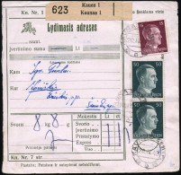 DT.BES.LITAUEN 1942 (20.4.) Weiterverwendeter Litauisch-sowjet. 2K: KAUNAS/D 3x Auf Deutsches Reich Hitler 15 Pf. U. Paa - WW2