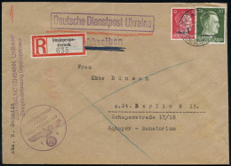 DT.BES.UKRAINE 1942 (7.12.) 12 Pf. U. 30 Pf. Hitler + Viol. Ra.: Deutsche Dienstpost Ukraine + RZ: Dhjeprope-/trowsk + 2 - 2. Weltkrieg