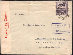 BRASILIEN /  AUSTRALIEN 1939 (10.12.) 1200 Rs. Rio, EF + Viol. Australischer Zensur-Ra3: PASSED BY/CENSOR/V 85---- (Wo.I - Guerre Mondiale (Seconde)