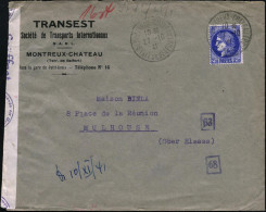 FRANKREICH 1941 (27.10.) 2,50 Fr. Ceres, Blau, EF + 1K: MONTREX-CHATEAUX + OKW-Zensurstreifen + Roter Bd.Ma.St. "c" = Kö - WW2
