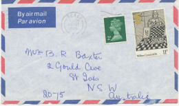 GB 1976 Machin 2p 2B And William Caxton 11p (Playing Chess) On Air Mail Cover From“DERBY“ To „ST. IVES, New South Wales - Lettres & Documents