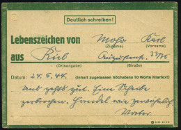 Kiel 1944 (24.5.) Grüne Eil-Nachrichten-Kt. Mit Druckvermerk: 5431 43 2D (Reg.-Lochung Geschl.) An Feldpost-Nr. 05912 =  - WW2