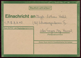 Saarbrücken 1 1944 (8.8.) Grüner Eil-Nachten-Kt. "Lebenszeichen.." Mit Druckvermerk: 5431 43 2 D (ME.1) Mit Feldpost-Abs - WW2