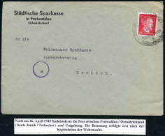 FREIWALDAU-GRÄFENBERG 1/ Prießnitz-Kurort.. 1945 (25.4.) Seltener Später HWSt (Bo.1 I, Lt. Bochmann 1945 Unbekannt!) , S - WW2