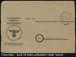 (19) MAGDEBURG BPA 7/ Cc 1945 (27.3.) 2K-Steg Auf Markenlosem Dienst-Bf.: Versorgungsamt Magdeburg/FdAR (NS-Adler) N. Ha - WO2