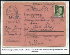 RÖMERSTADT (ALTVATER)/ E 1945 (3.5.) 2K-Steg Auf EF 30 Pf. Hitler + Paginierstpl. 53/ Römerstadtauf Sehr Später Orts-Pos - WW2