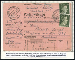 TETSCHEN-BODENBACH 1/ I 1945 (5.5.) 2K-Steg Auf Hitler 2x 30 Pf. + Paginier-Stpl.: E 51 / Bodenbach 1 Klar Auf Rosa  Pos - Guerre Mondiale (Seconde)