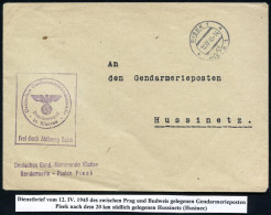 BÖHMEN & MÄHREN 1945 (12.4.) Zweisprachiger 2K-Steg: PISEK 1 + Viol. Dienst-HdN: Deutsches Gendarmeriekommando/ In Klatt - WO2