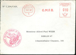 1 BERLIN 52/  G. M. F. B. 1967 (18.7.) AFS Francotyp 010 Pf. = GOUVERNEMENT MILITAIRE FRANCAISE DE BERLIN + Roter HdN: L - 2. Weltkrieg