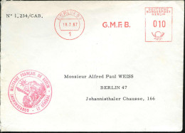 1 BERLIN 52/  G. M. F. B. 1967 (18.7.) AFS Francotyp 010 Pf. = GOUVERNEMENT MILITAIRE FRANCAISE DE BERLIN + Roter HdN: L - Guerre Mondiale (Seconde)