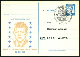 5300 BONN 1/ B/ BESUCH DES USA-PRÄSIDENTEN KENNEDY 1963 (23.6.) SSt = US-Wappen Auf Amtl. P 15 Pf. Luther, Blau (Mi. Urk - Guerre Mondiale (Seconde)