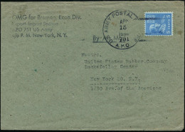 Bremen 1946 (15.4.) US-Feldpost-1K-Killer: U.S. ARMY POSTAL SERVICE/751/A.P.O. = Bremen Auf EF 5 C. Monroe = Nur Luftpos - Guerre Mondiale (Seconde)
