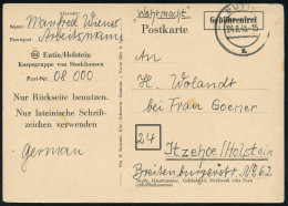 EUTIN/ A 1945 (24.8.) 2K-Steg Auf Vordruck-Kt.: Eutin.. Korpsgruppe Von Stockhausen, Post-Nr. 08 000 + Hs. Zusatz "Wehrm - Guerre Mondiale (Seconde)