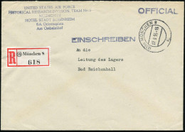 (13b) MÜNCHEN 8 1955 (7.9.) 2K-Steg + Viol. 6L: UNITED STATES AIR FORCE/HISTORICAL RESEARCH DIVISION../HOTEL STADT ROSEN - WW2 (II Guerra Mundial)