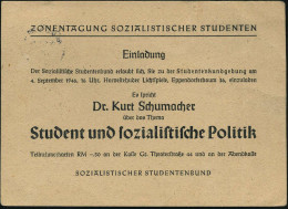 HAMBURG 1/ E 1946 (28.8.) MaWellenSt. Auf Vordr.-Orts-Kt.: Sozialist. Studentenbund (anschriftenseitig Fleckig) Rs. Einl - Sonstige & Ohne Zuordnung