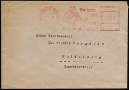 KARLSRUHE-DURLACH/ Wer Spart/ Sorgt/ Für D.Zukunft!/ Volksbank Durlach 1946 (23.7.) Seltener, Aptierter AFS, "Hakenkreuz - Other & Unclassified
