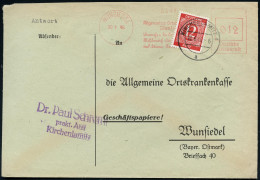 WUNSIEDEL/ Allgem.Ortskrankenkasse/ Wunsiedel.. 1946 (30.1.) Aptierter AFS Francotyp "Reichsadler" (= Entfernt) 012 Pf.  - Autres & Non Classés
