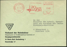53 BONN-BAD GODESBERG 1/ 20 JAHRE/ VDH 1973 (5.1.) Seltener Jubil.-AFS Postalia (Logo: Stacheldraht-Detail) Auf Vordruck - Other & Unclassified