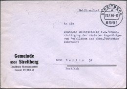 8551 STREITBERG/ A 1966 (23.7.) 1K-Segment + Zusatz "Gebührenfrei!" , Vordr.-Bf.: Gemeinde 8551 Streitberg.., Portofreie - Sonstige & Ohne Zuordnung