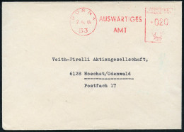 53 BONN 1/ AUSWÄRTIGES / AMT 1964 (7.4.) AFS Francotyp Sondertype Mit Kleinem 1K-Ortsstpl. U. Kleiner PLZ , Rs. Abs.-Vor - Other & Unclassified