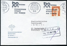 53 BONN 1/ Mx/ BONN/ KONGRESS/ STADT.. 1973 (13.1.) Band-MaWSt Auf Dienst-Bf.: BUNDESDRUCKEREI, Betrieb Bonn An Die PTZ, - Other & Unclassified