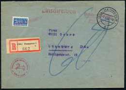 (20a) HANNOVER 1/ K 1952 (7.4.) 2K-Steg + 2 Pf. NoB Mit Rotem 1L: Nachgebühr Entwertet! + RZ: (20a) Hannover 1/u + Roter - Otros & Sin Clasificación