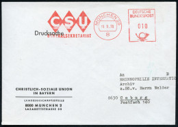 8 MÜNCHEN 20/ CSU/ GENERALSEKRETARIAT 1970 (15.9.) AFS Postalia (3-Rhomben-Logo) Auf Vordruck-Bf.: CSU.. LANDESGESCHÄFTS - Other & Unclassified